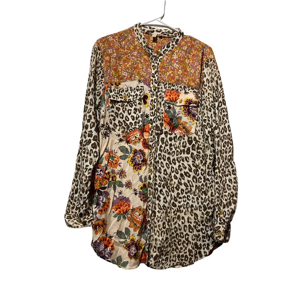 Anthropologie Tops - Anthropologie Women Pilcro Button Shirt Multicolor Leopard Floral Long Sleeve M